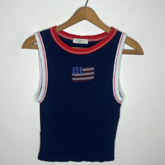 Ragabond Studio x Free People Farrah Flag Ribbed Tank Navy Blue Ringer Crop Top - Picture 12 of 14